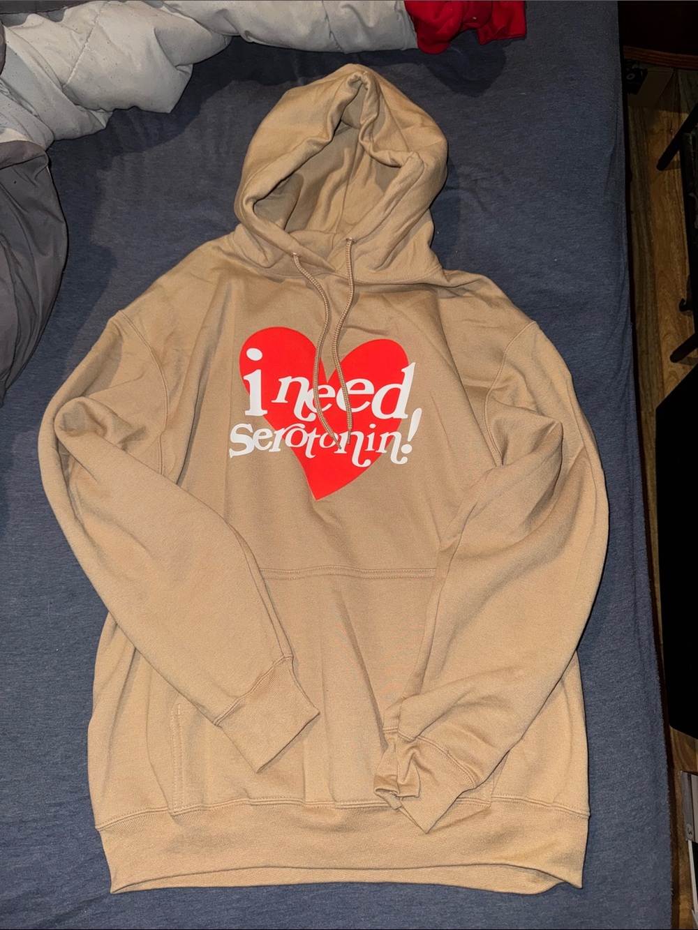 I Need Serotonin! Graphic Hoodie - Beige